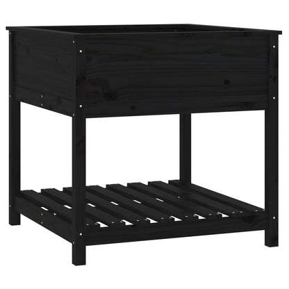 Planter with Shelf Black 82,5x82,5x81 cm Solid Wood Pine