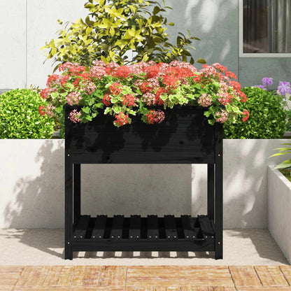 Planter with Shelf Black 82,5x82,5x81 cm Solid Wood Pine