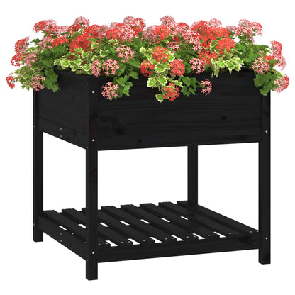 Planter with Shelf Black 82,5x82,5x81 cm Solid Wood Pine