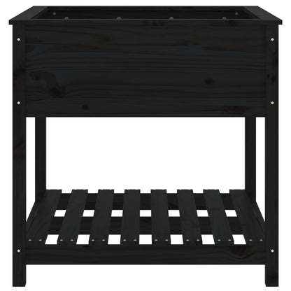 Planter with Shelf Black 82.5x82.5x81 cm Solid Wood Pine
