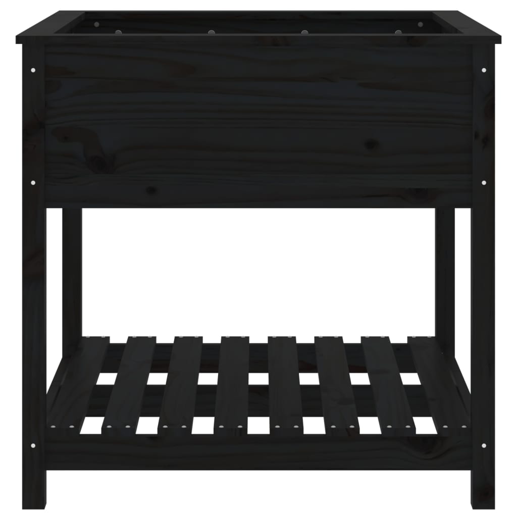 Planter with Shelf Black 82,5x82,5x81 cm Solid Wood Pine