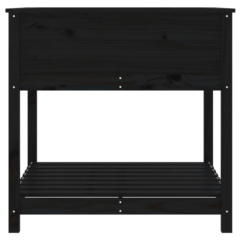 Planter with Shelf Black 82,5x82,5x81 cm Solid Wood Pine
