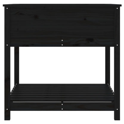 Planter with Shelf Black 82,5x82,5x81 cm Solid Wood Pine