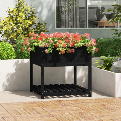 Planter with Shelf Black 82,5x82,5x81 cm Solid Wood Pine