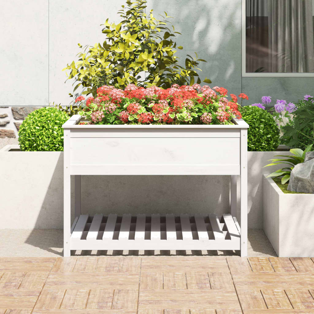 Planter with Shelf White 111,5x111,5x81 cm Solid Wood Pine