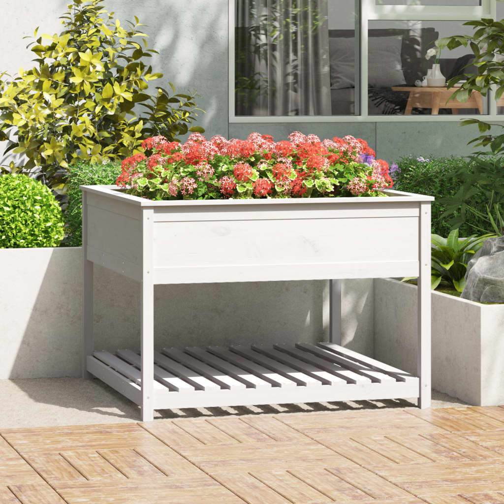 Planter with Shelf White 111,5x111,5x81 cm Solid Wood Pine