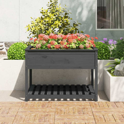Planter with Shelf Grey 111,5x111,5x81 cm Solid Wood Pine
