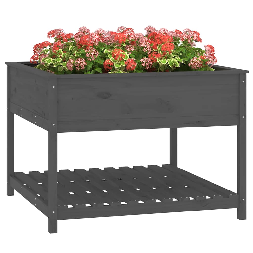 Planter with Shelf Grey 111,5x111,5x81 cm Solid Wood Pine