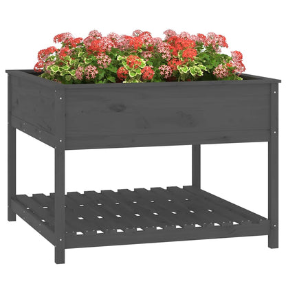 Planter with Shelf Grey 111,5x111,5x81 cm Solid Wood Pine