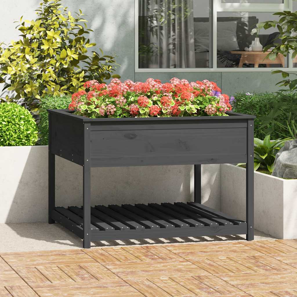 Planter with Shelf Grey 111,5x111,5x81 cm Solid Wood Pine
