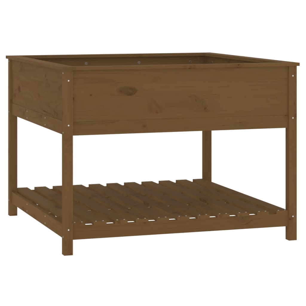 Planter with Shelf Honey Brown 111.5x111.5x81 cm Solid Wood Pine