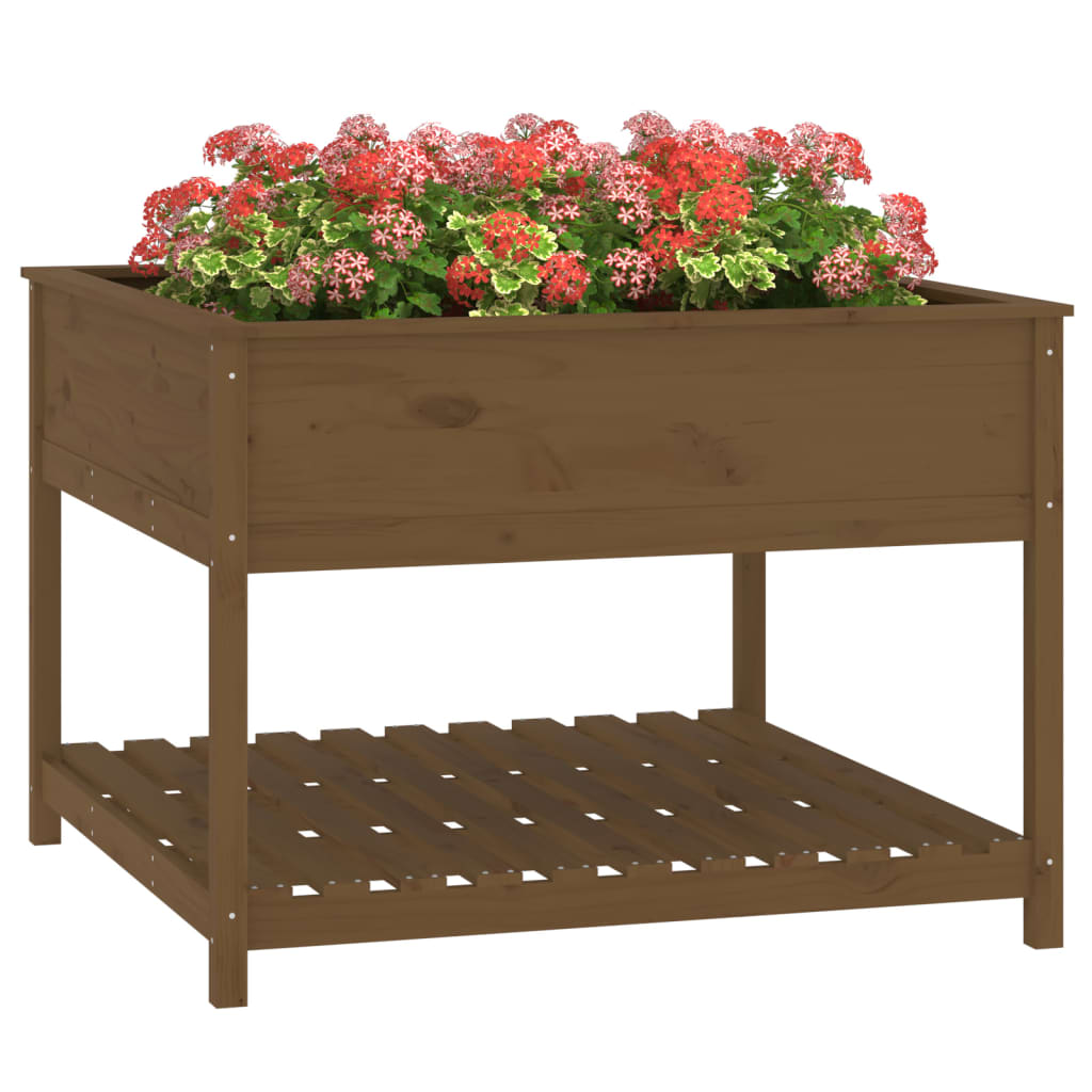 Planter with Shelf Honey Brown 111.5x111.5x81cm Solid Wood Pine