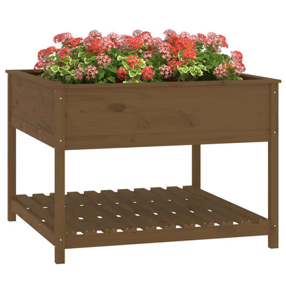 Planter with Shelf Honey Brown 111.5x111.5x81cm Solid Wood Pine
