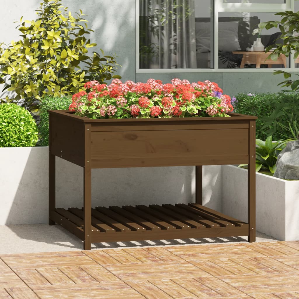 Planter with Shelf Honey Brown 111.5x111.5x81cm Solid Wood Pine