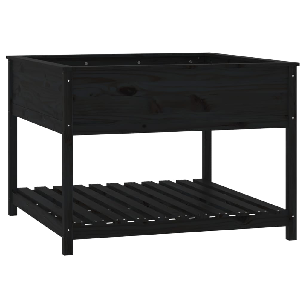 Planter with Shelf Black 111,5x111,5x81 cm Solid Wood Pine
