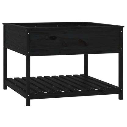 Planter with Shelf Black 111,5x111,5x81 cm Solid Wood Pine
