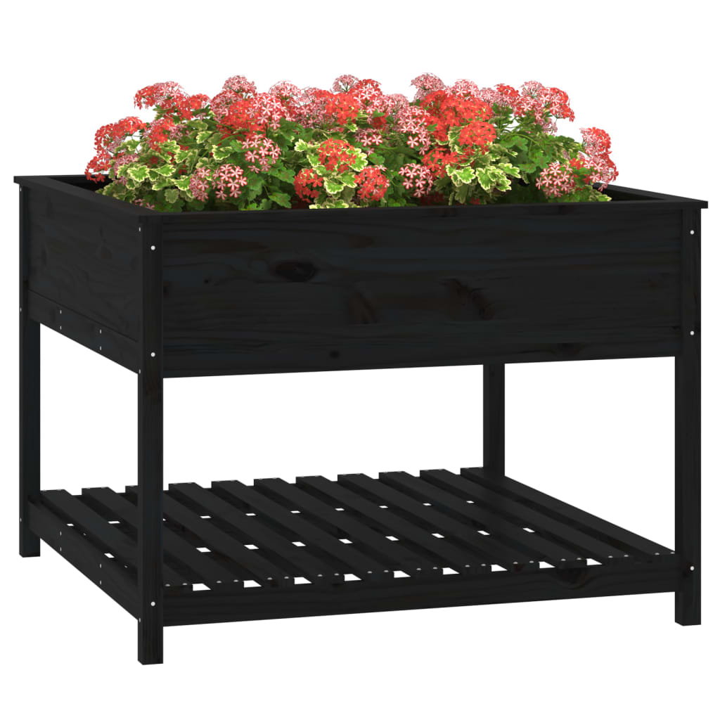 Planter with Shelf Black 111,5x111,5x81 cm Solid Wood Pine