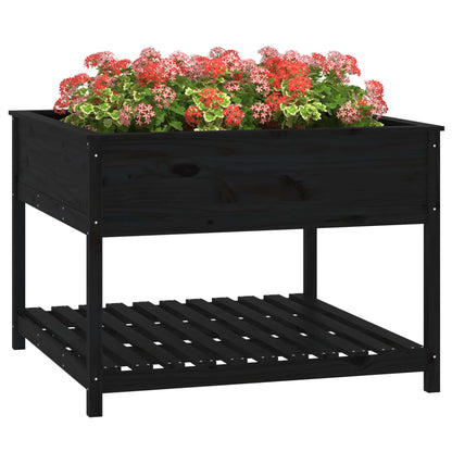 Planter with Shelf Black 111,5x111,5x81 cm Solid Wood Pine