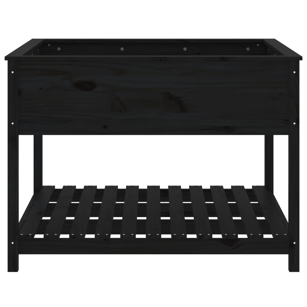 Planter with Shelf Black 111,5x111,5x81 cm Solid Wood Pine