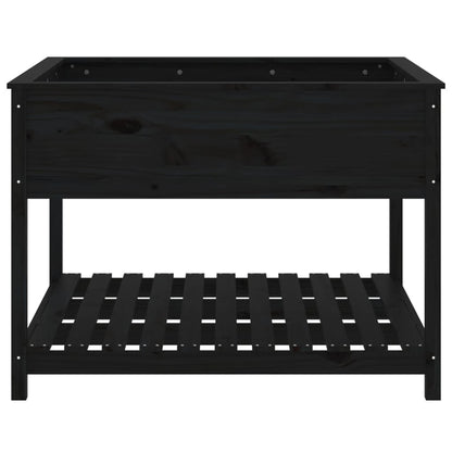 Planter with Shelf Black 111,5x111,5x81 cm Solid Wood Pine