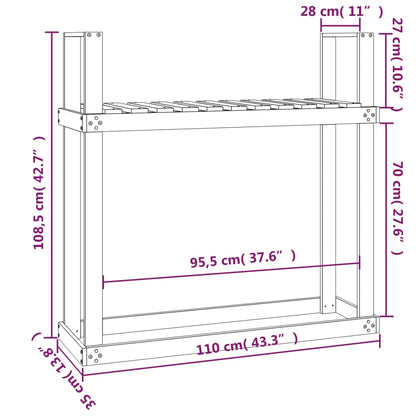 Firewood Rack Grey 110x35x108.5 cm Solid Wood Pine