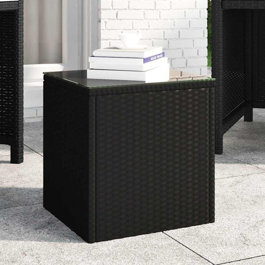 Side Table Black 40x37x40.5 cm Poly Rattan and Tempered Glass