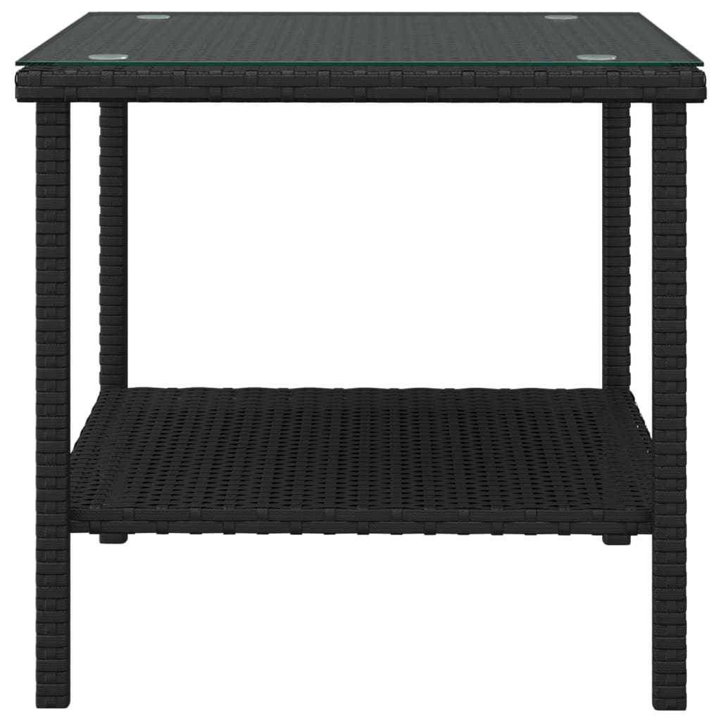 Side Table | Black | PE rattan, tempered glass, powder-coated steel