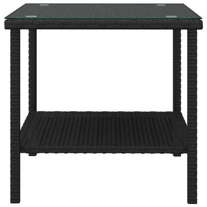 Side Table | Black | PE rattan, tempered glass, powder-coated steel