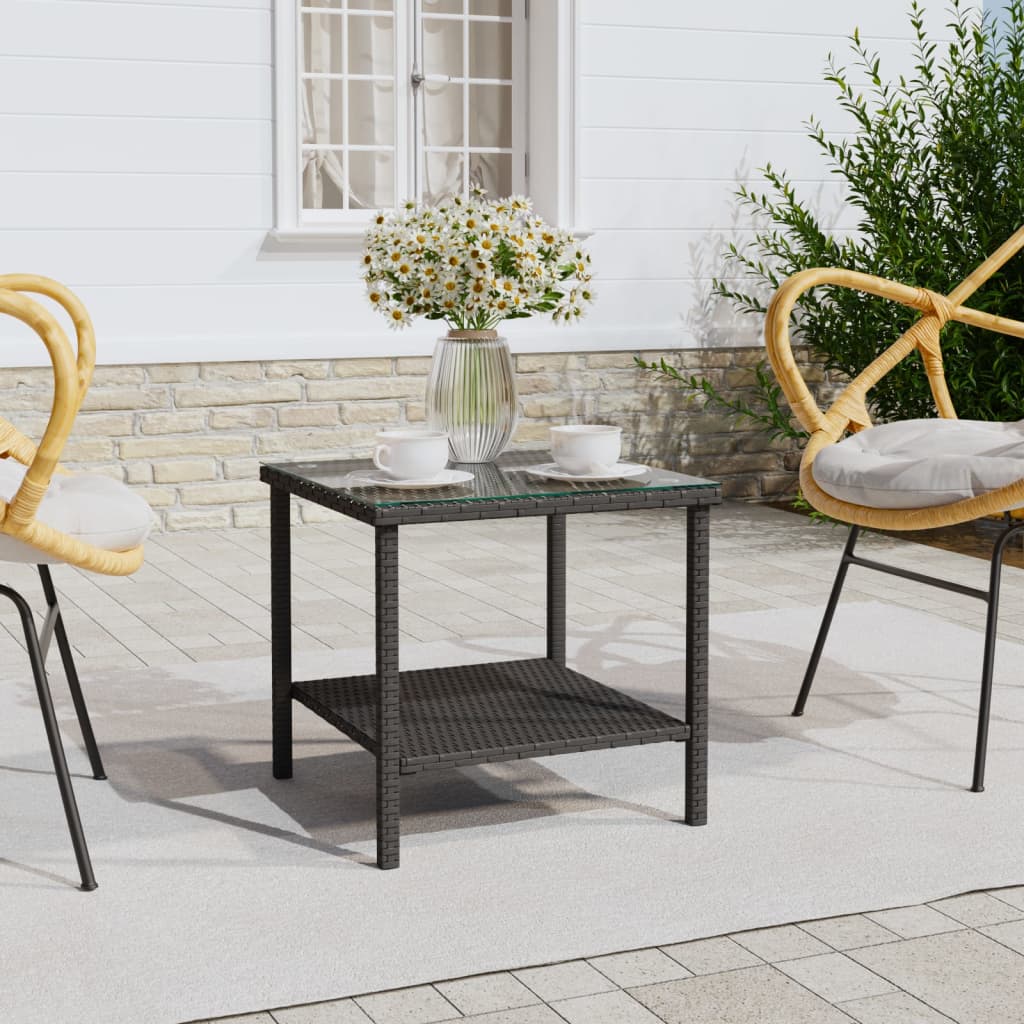 Side Table | Black | PE rattan, tempered glass, powder-coated steel