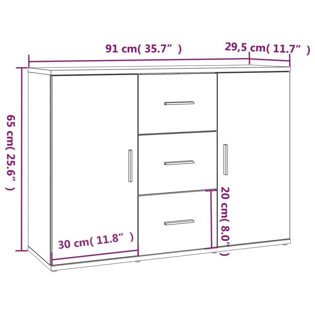 Sideboard Sonoma Oak 91x29.5x65 cm Engineered Wood