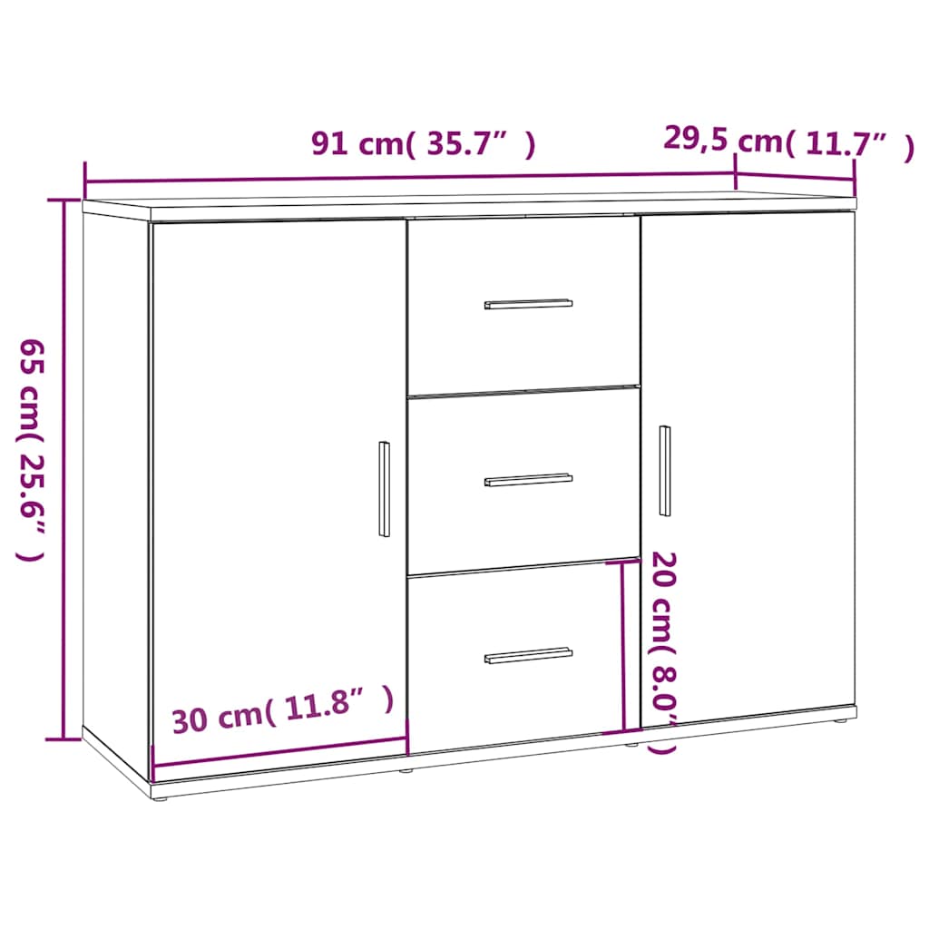 Sideboard Sonoma Oak 91x29,5x65 cm Engineered Wood