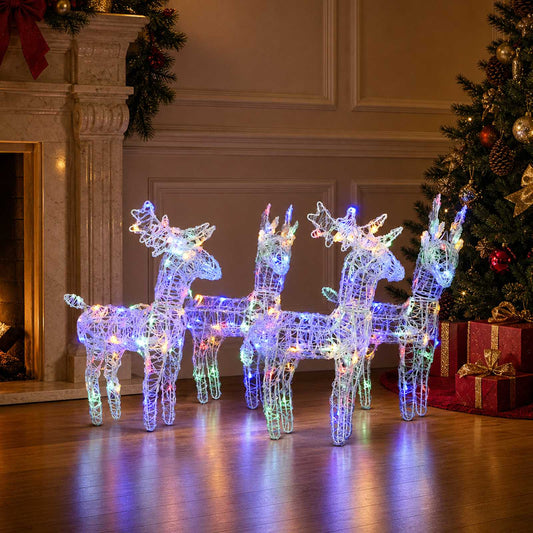 Christmas Reindeers 4 pcs Multicolour 160 LEDs Acrylic