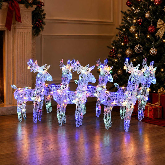 Christmas Reindeers 6 pcs Multicolour 240 LEDs Acrylic