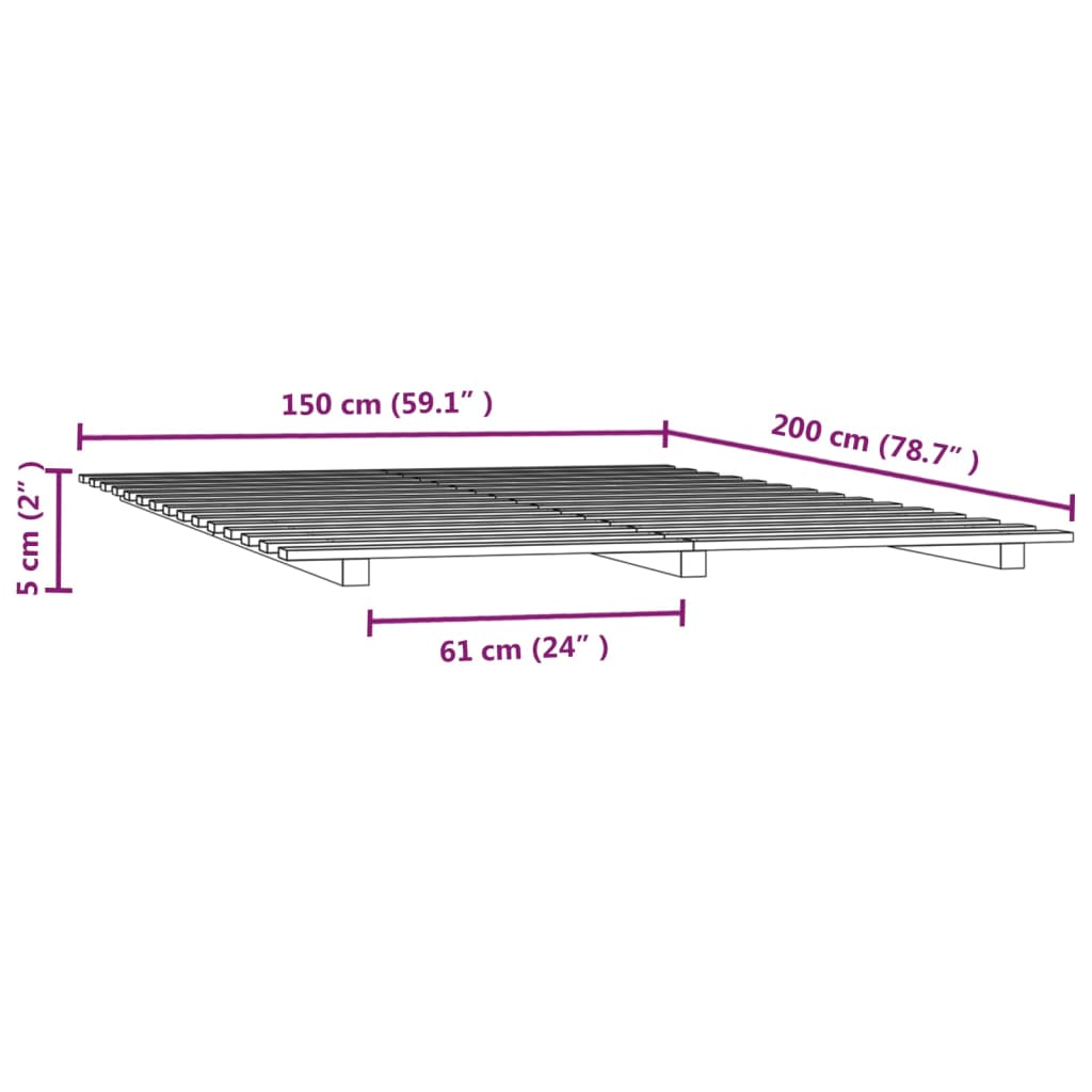 Bed Frame without Mattress 150x200 cm King Size Solid Wood Pine