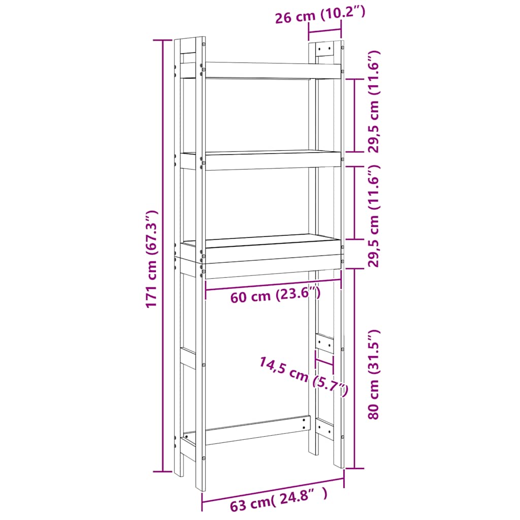 Toilet Rack 63x26x171 cm Solid Wood Pine