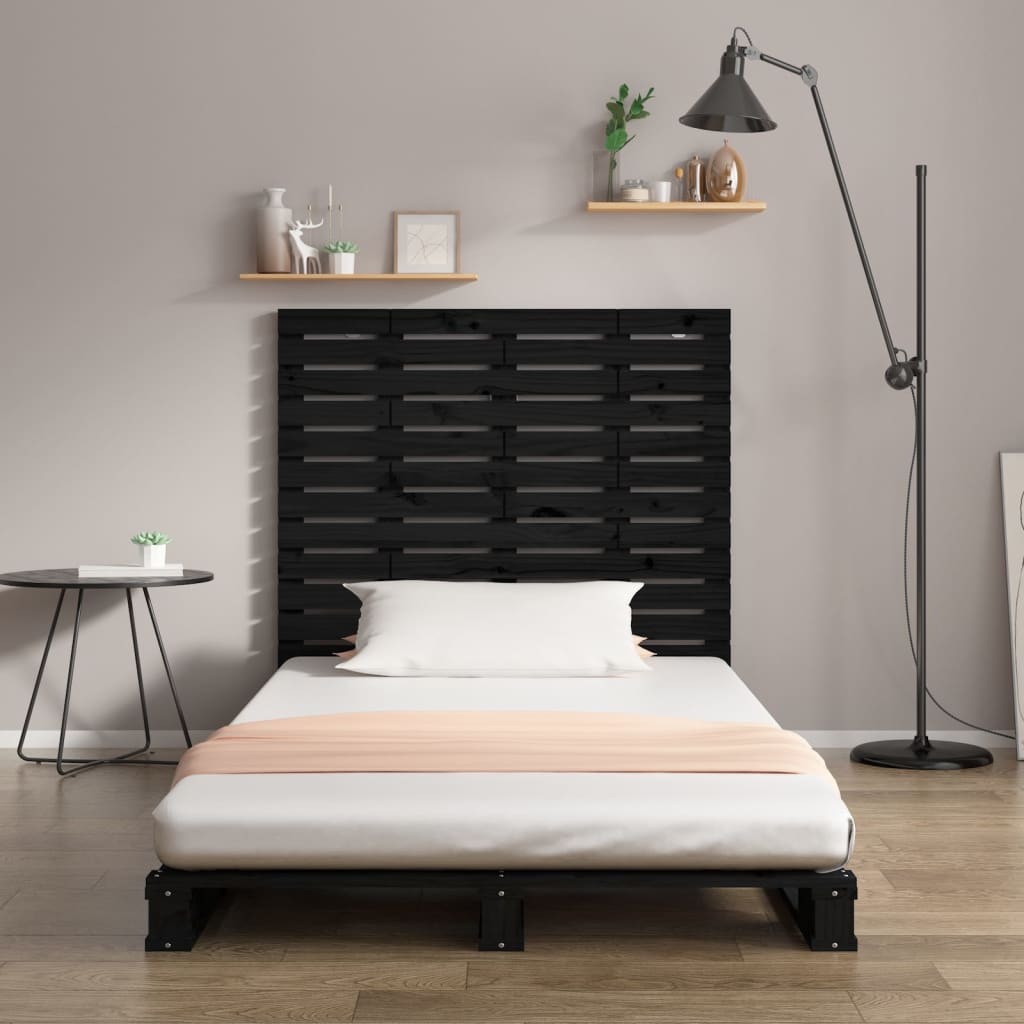 Wall Headboard Black 146x3x91.5 cm Solid Wood Pine