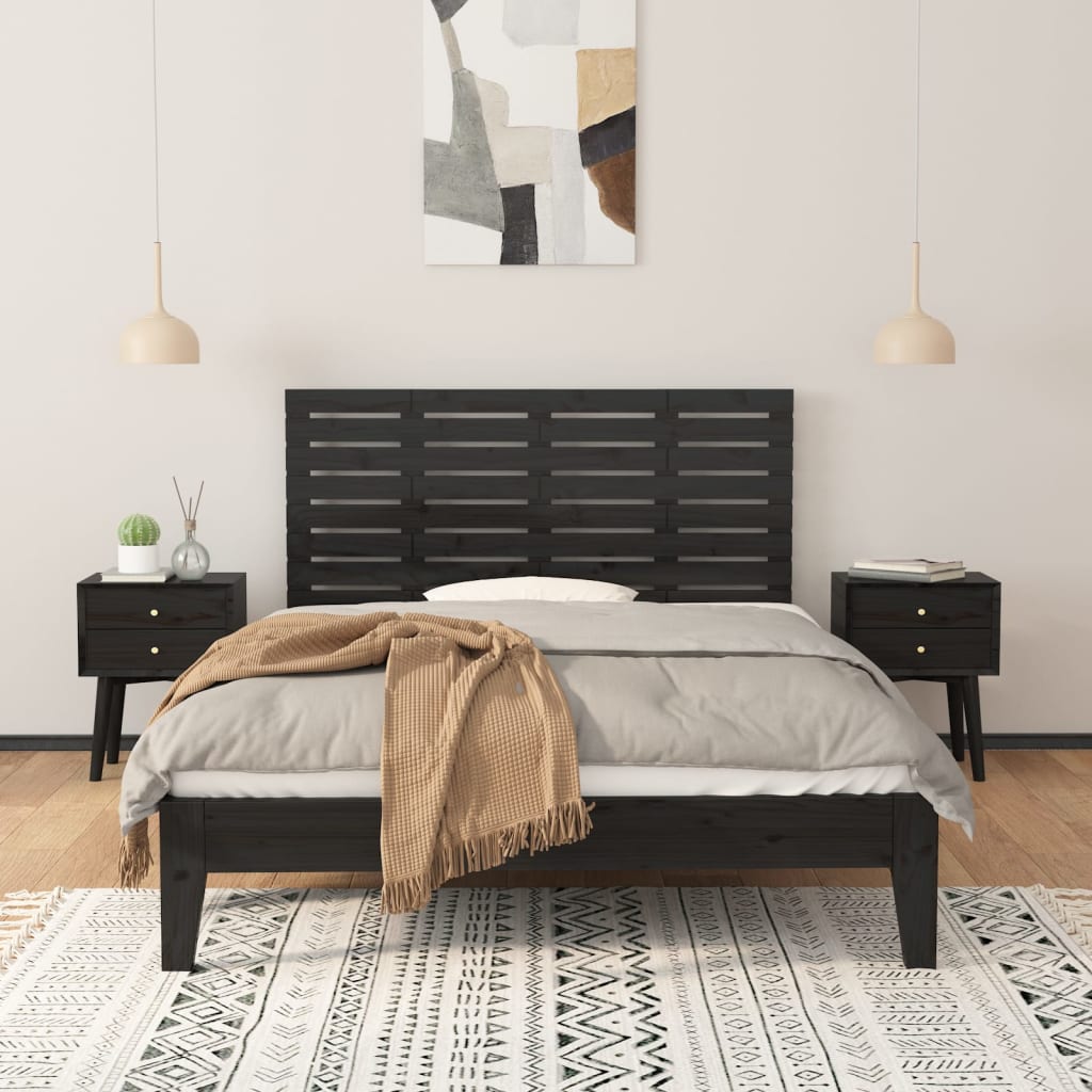 Wall Headboard Black 126x3x63 cm Solid Wood Pine