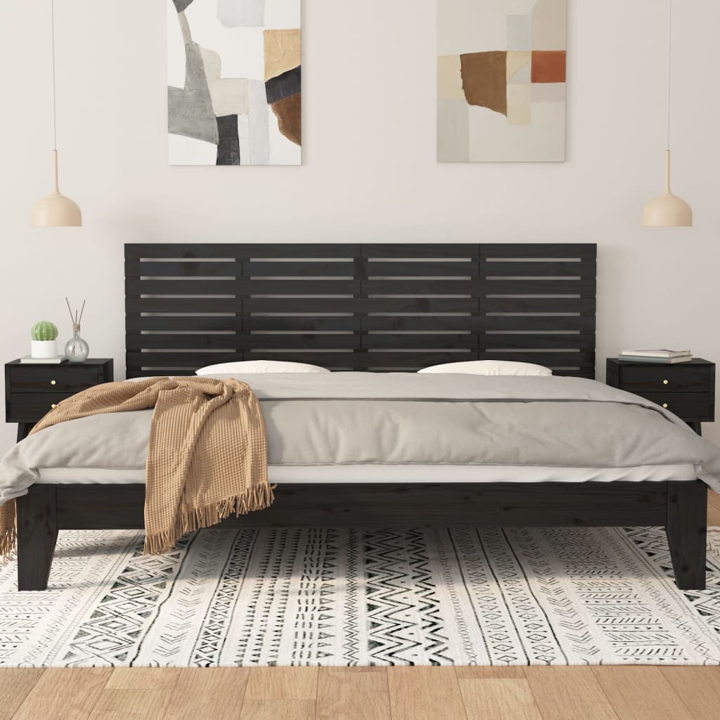 Wall Headboard Black 166x3x63 cm Solid Wood Pine