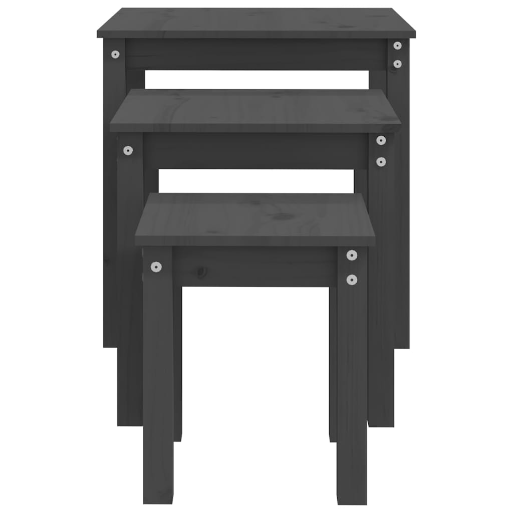 Nesting Tables 3 pcs Grey Solid Wood Pine