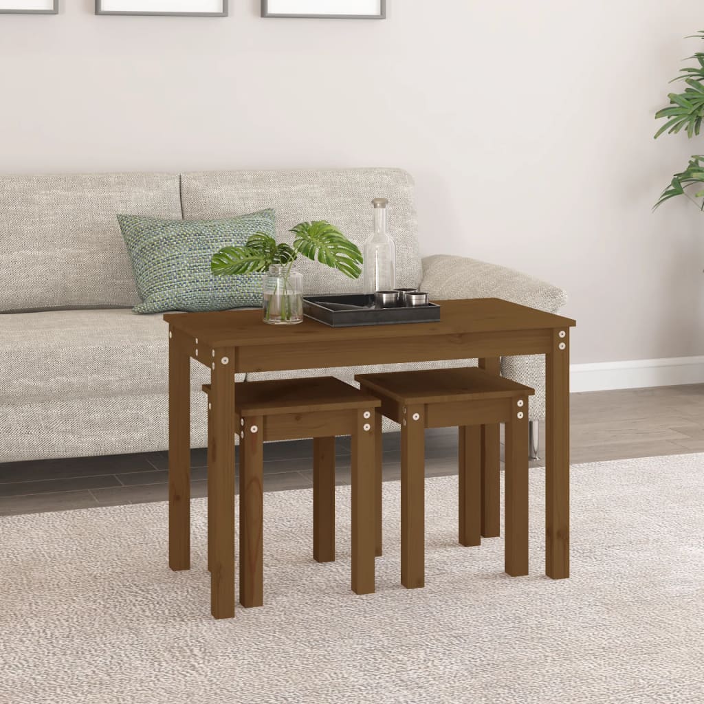 Nesting Tables 3 pcs Honey Brown Solid Wood Pine