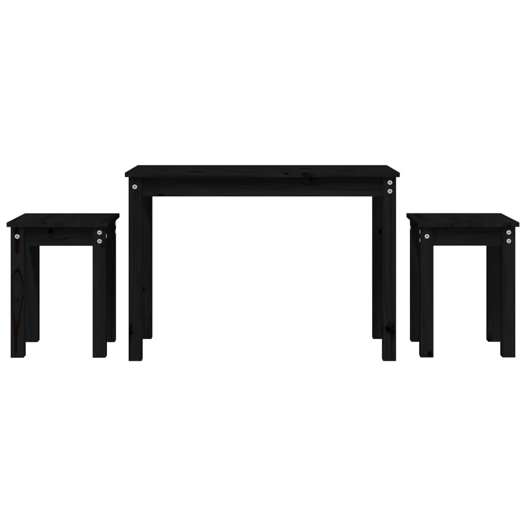 Nesting Tables 3 pcs Black Solid Wood Pine