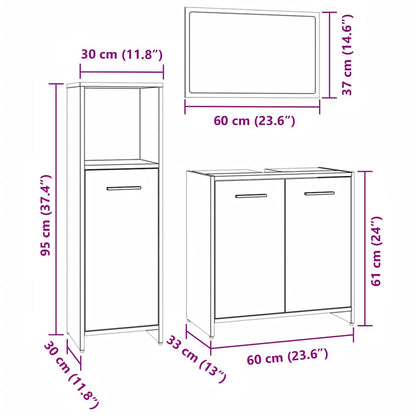 3 Piece Bathroom Furniture Set Grey Sonoma Engineered Wood