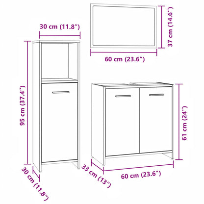 3 Piece Bathroom Furniture Set Grey Sonoma Engineered Wood