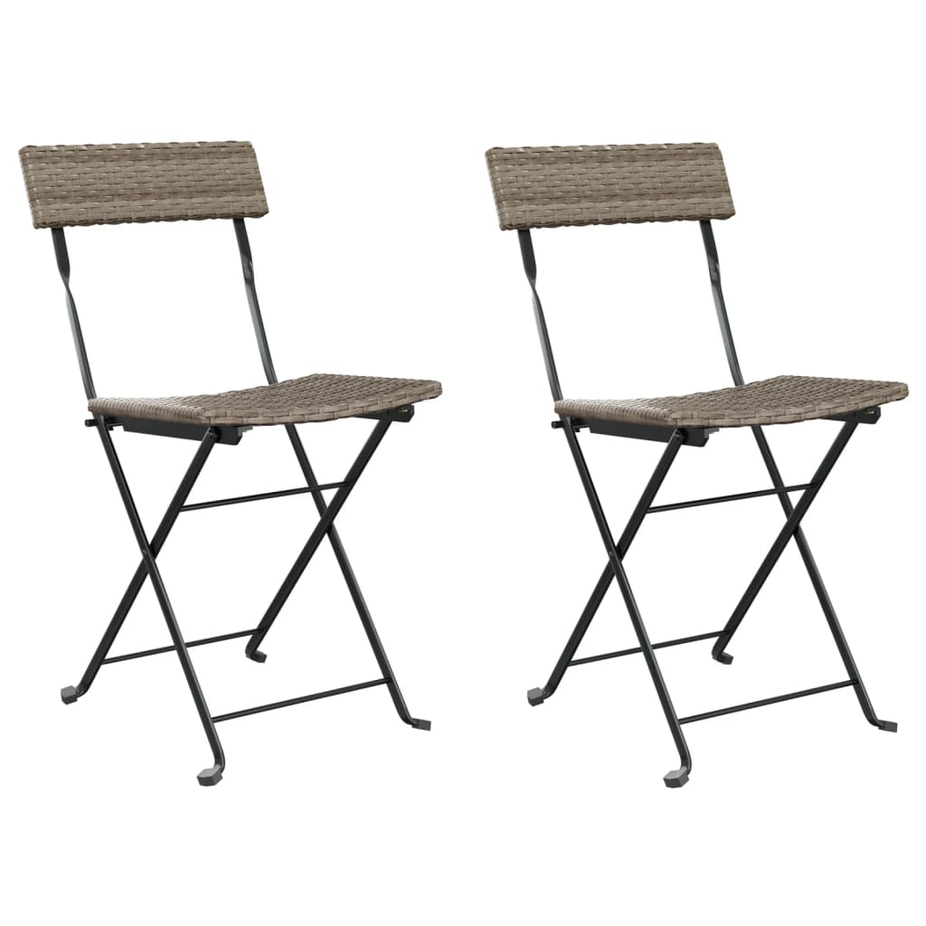 Folding Bistro Chair | Set of 2 | Grey | Poly Rattan, Powder-Coated Steel