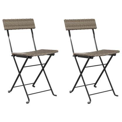 Folding Bistro Chair | Set of 2 | Grey | Poly Rattan, Powder-Coated Steel