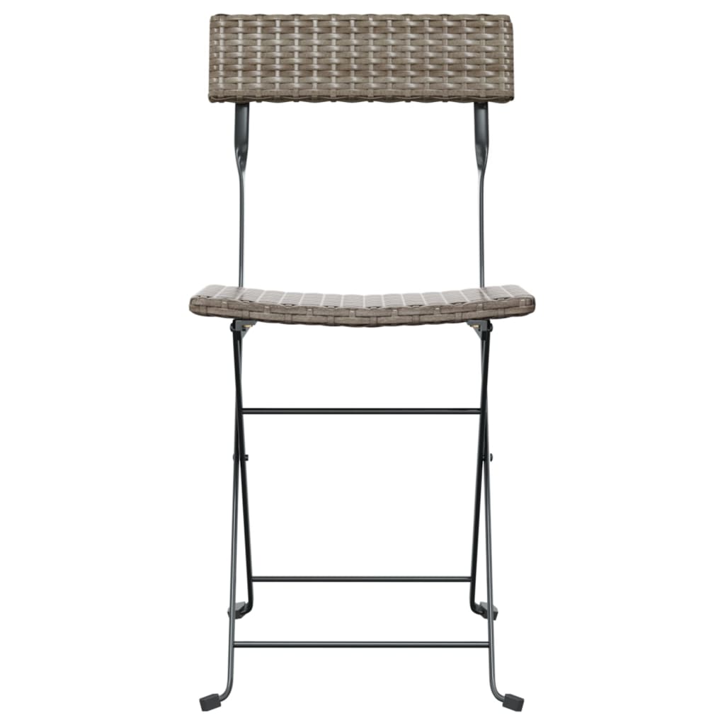 Folding Bistro Chair | Set of 2 | Grey | Poly Rattan, Powder-Coated Steel