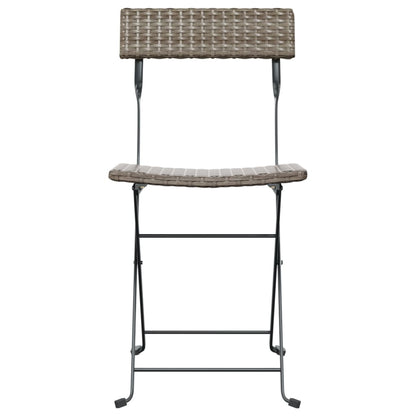 Folding Bistro Chair | Set of 2 | Grey | Poly Rattan, Powder-Coated Steel