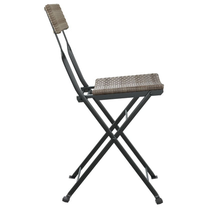 Folding Bistro Chair | Set of 2 | Grey | Poly Rattan, Powder-Coated Steel