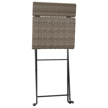 Folding Bistro Chair | Set of 2 | Grey | Poly Rattan, Powder-Coated Steel