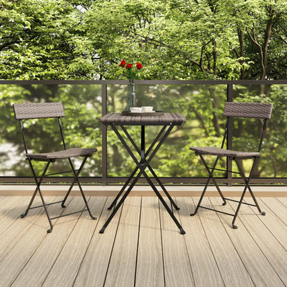 Folding Bistro Chair | Set of 2 | Grey | Poly Rattan, Powder-Coated Steel